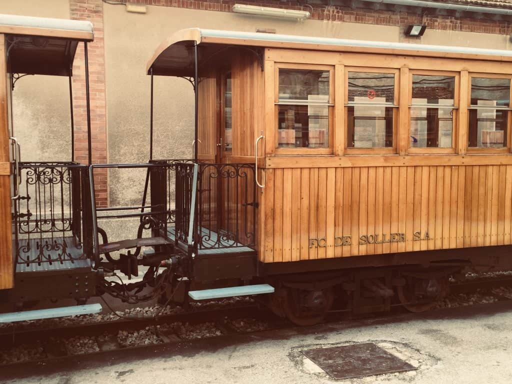 A carriage on the vintage Orange Express Majorca train