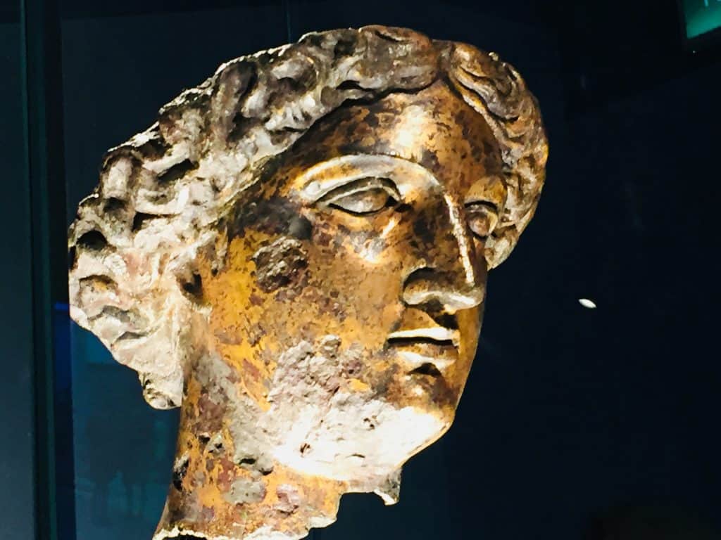 The bronze head of Sulis Minerva in the museum