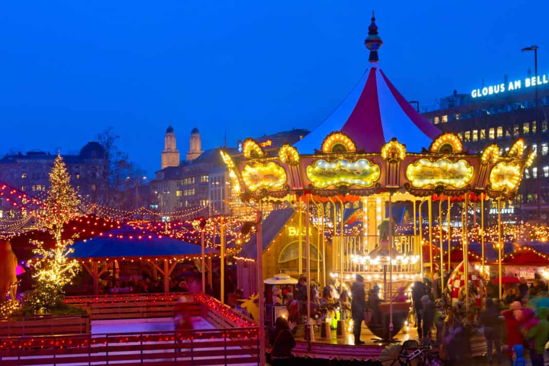 An image of part of one of the Christmas markets in Zurich