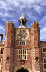 A view of the astronomical clock in Clock Court at Hampton Court Palace