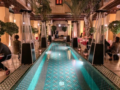 Part of the restaurant - with the riad pool - in Pepe Nero