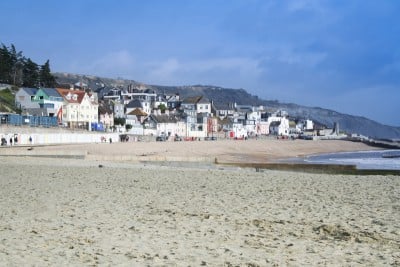 The beach at Lyme Regis with the promenade in the background