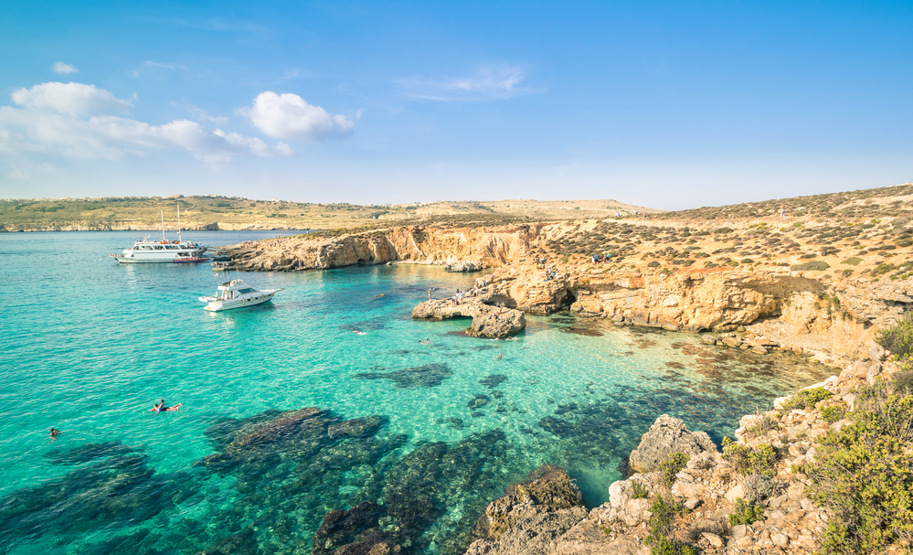 The Blue Lagoon in Comino, Malta, with its beautiful crystal clear waters