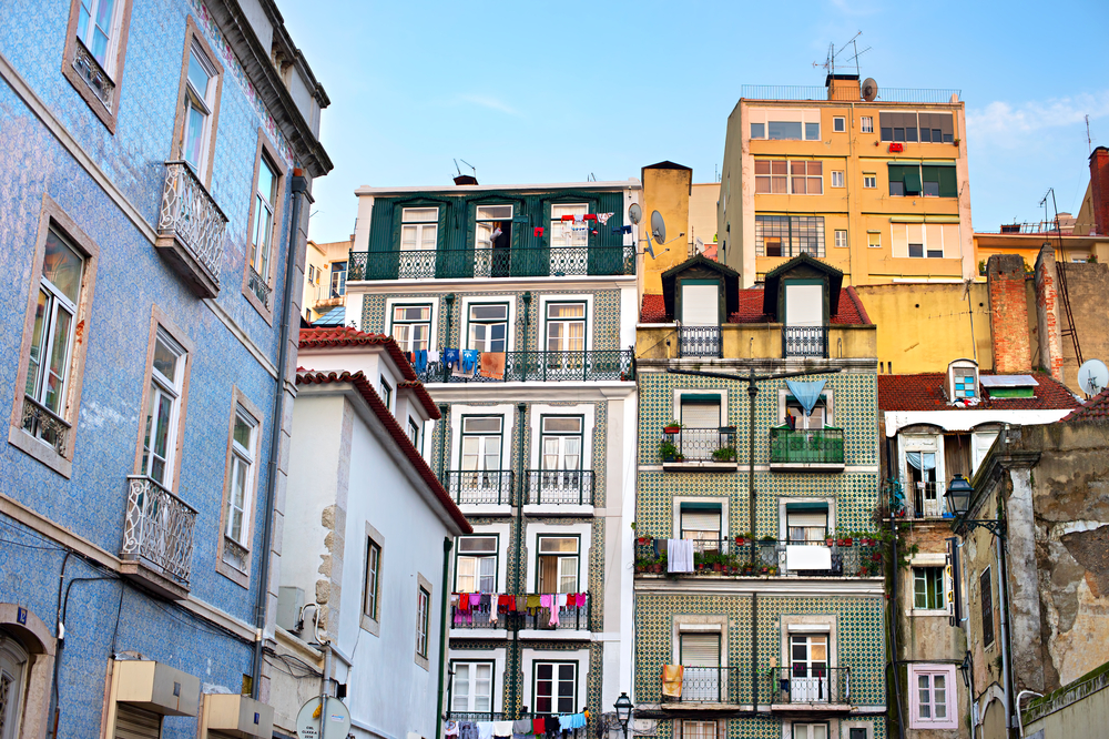 Alfama streets with colourful buildings