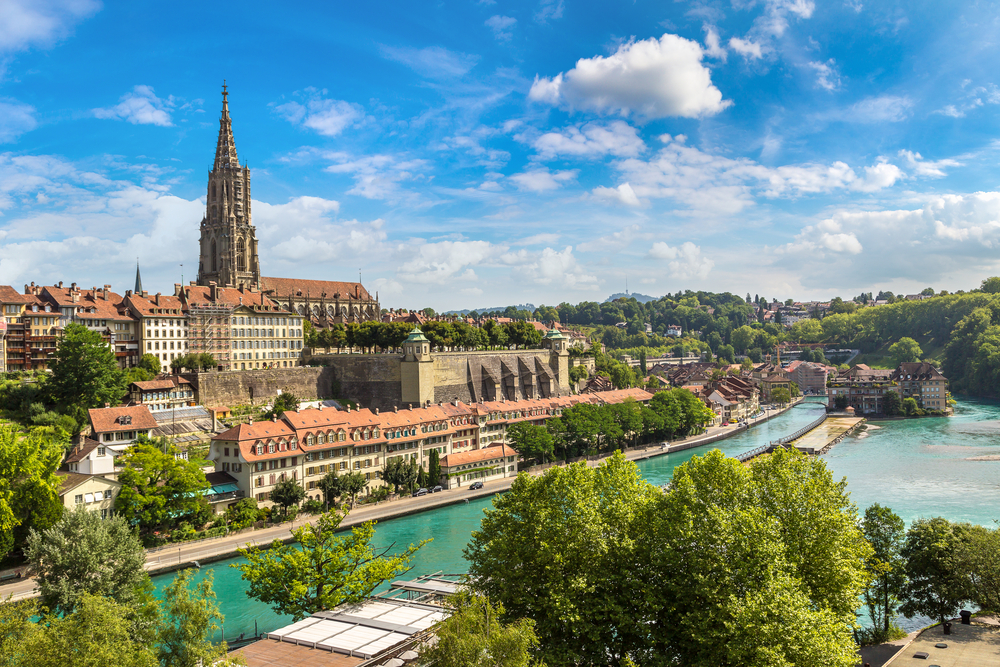 A view of Bern along the river and the Minster