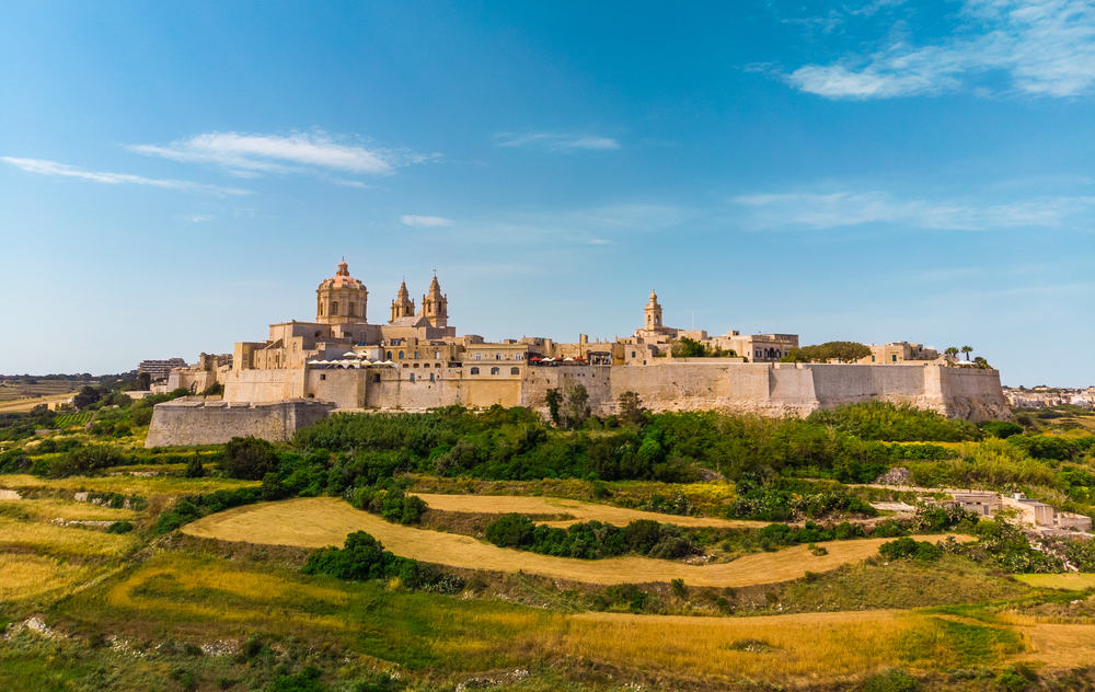 A view of Mdina the Silent City on a hill in Malta