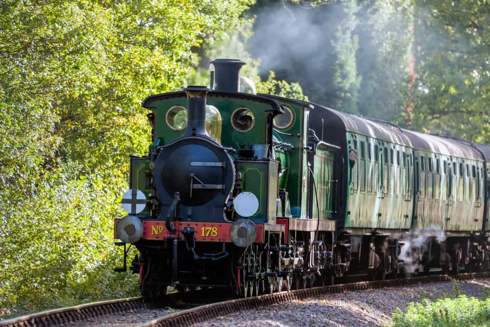 A steam train on the Bluebell Railway