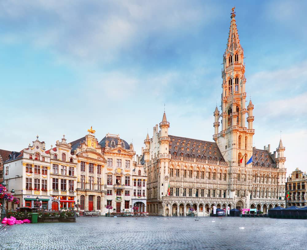 The Hotel de Ville and surrounding buildings in the Grand Place 