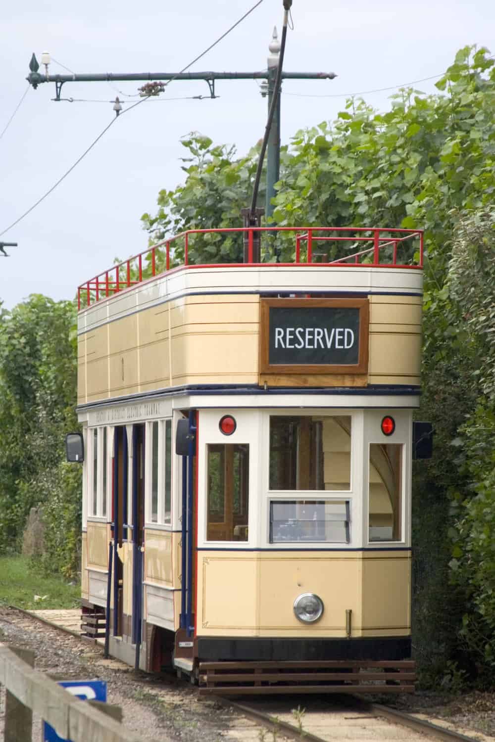 One of the open top double decker trams