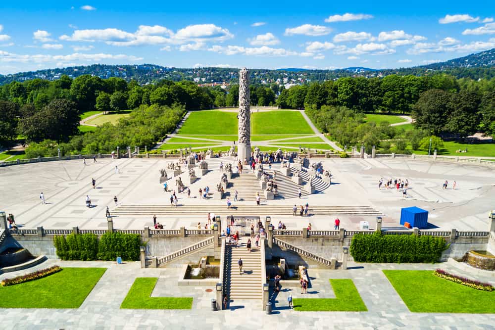 A view over Vigeland Sculpture Park in Oslo with the monolith - visit during your 2 days in Oslo