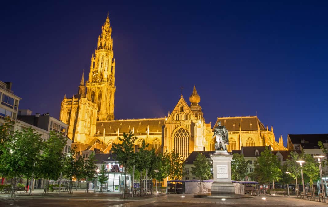 Antwerp Cathedral at night