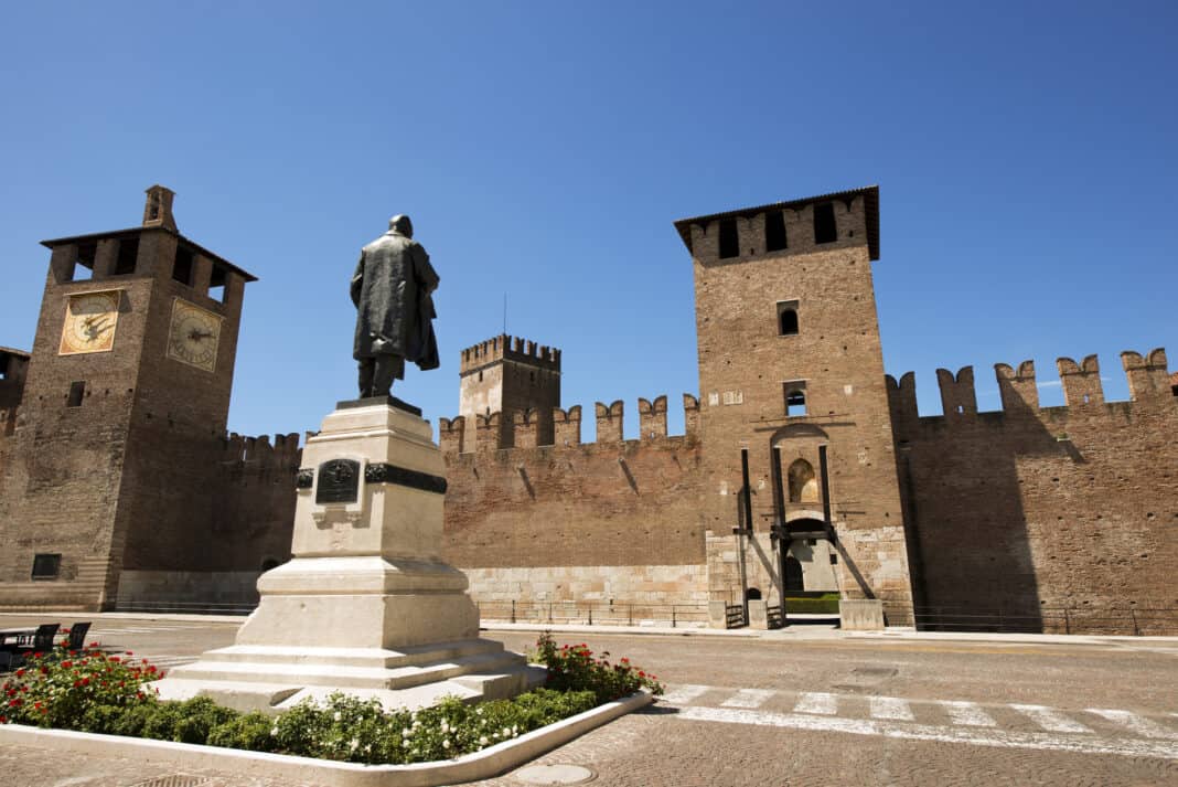 Verona's Castelvecchio with a statute outside