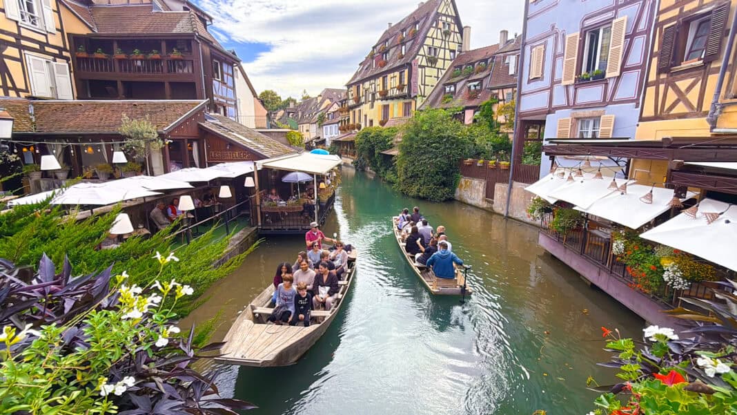 Boats on the river in Little Venice in Colmar