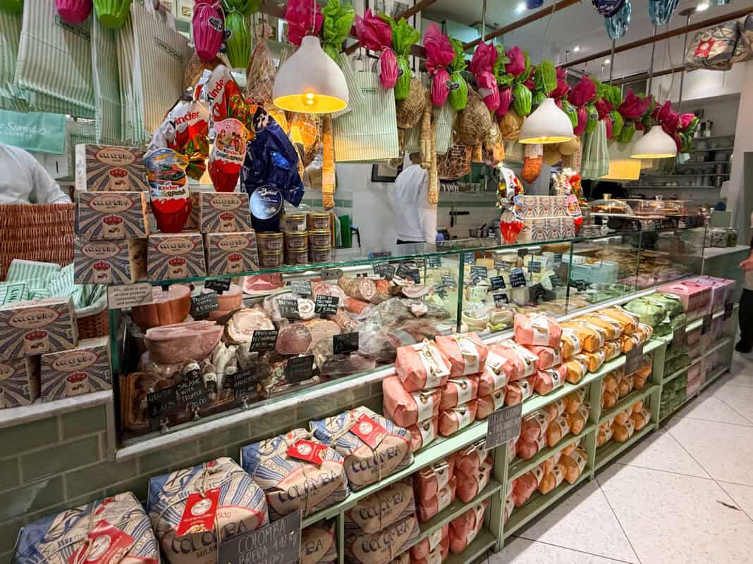A counter inside Lina Stores with its produce on display