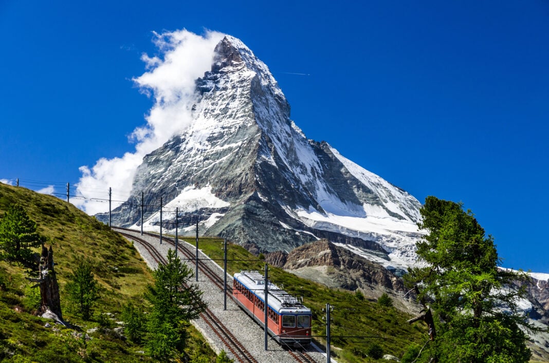A train in front of the Matterhorn 