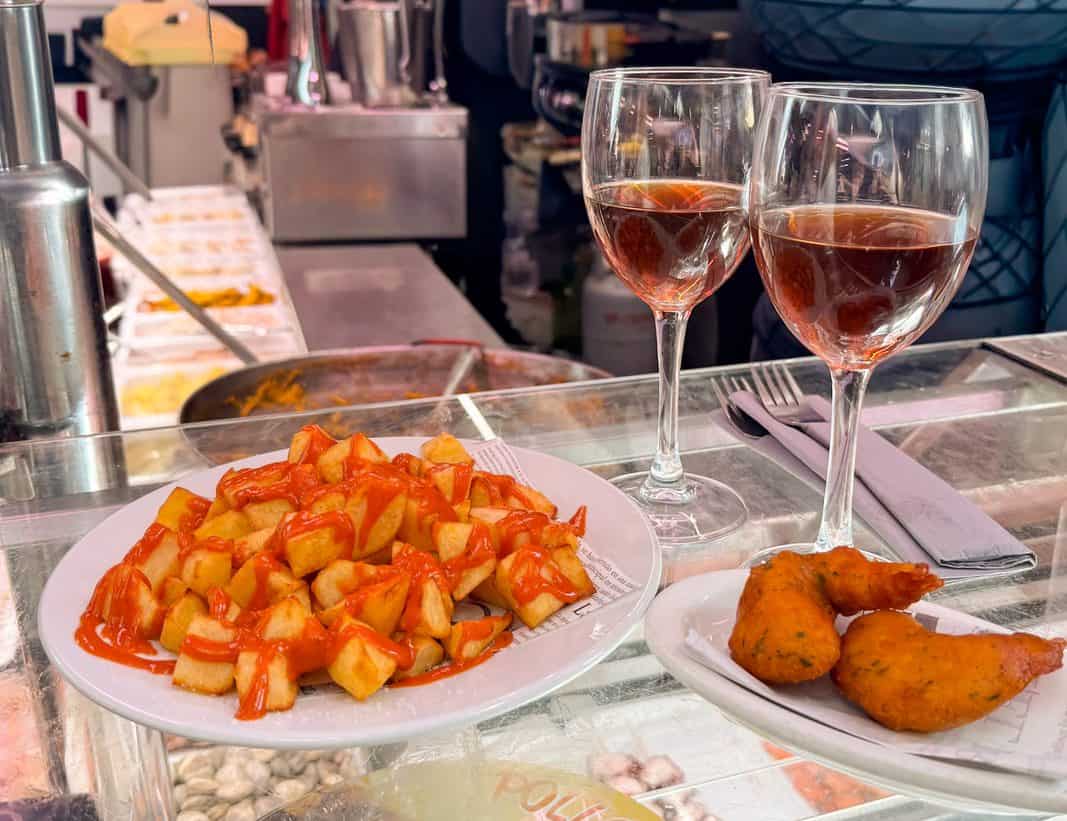 Some of the tapas and wine we had in the market in Malaga