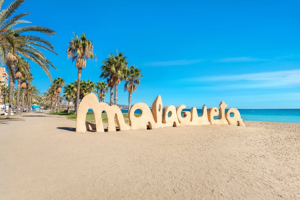 The Malagueta beach sign on Malagueta beach