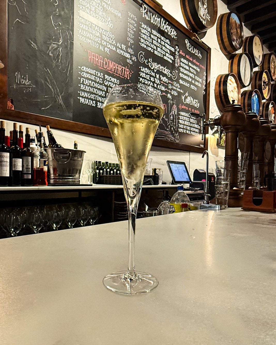 A glass of cava in El Pimpi in Malaga