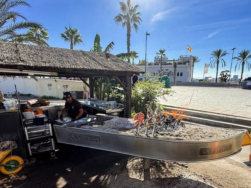 Seafood being cooked outside at the beach in Malaga                                                       